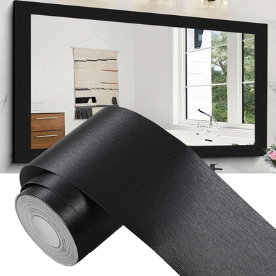 Papel tapiz negro con marco espejo autoadhesivo 2x590pulg