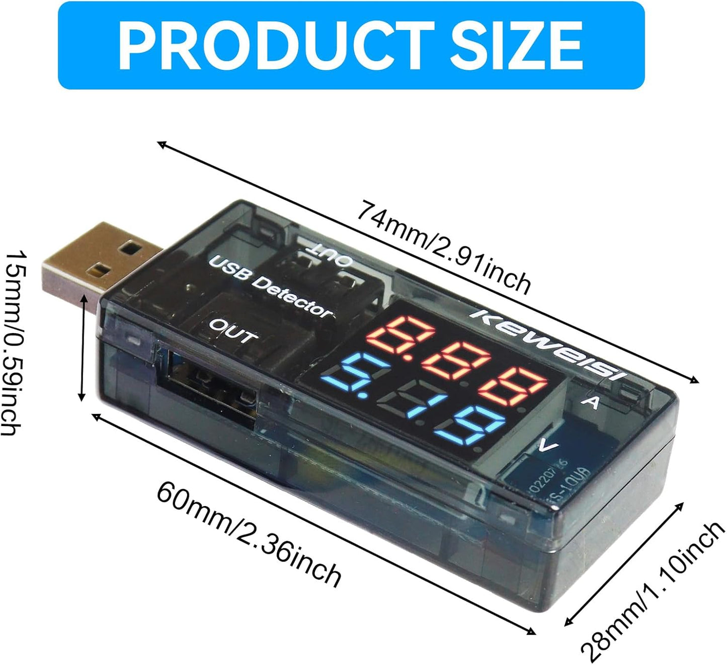 Probador USB multifuncional con pantalla LCD 3-20V 0-3A
