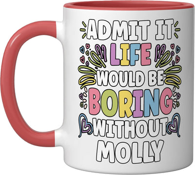 Taza personalizada para nombre Molly roja y blanca