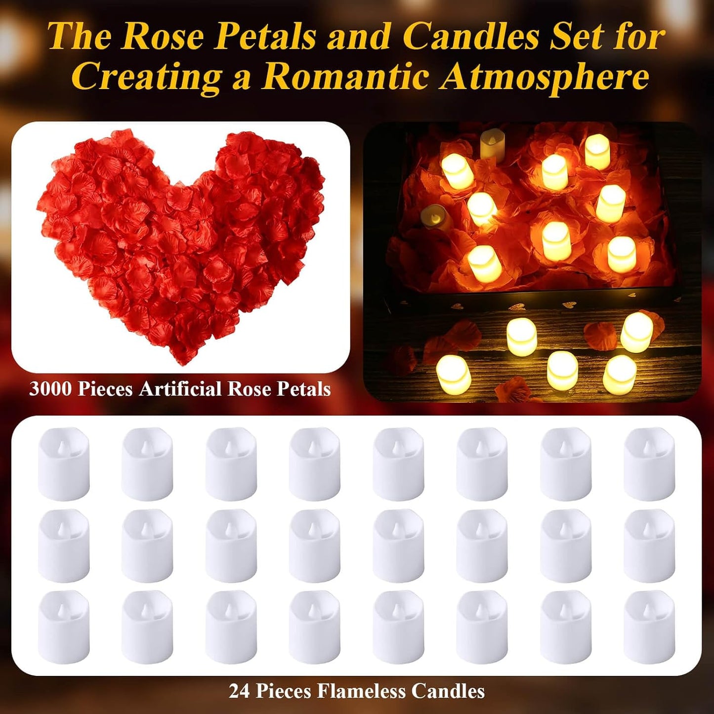Set pétalos rosa y velas sin llama 3000 piezas