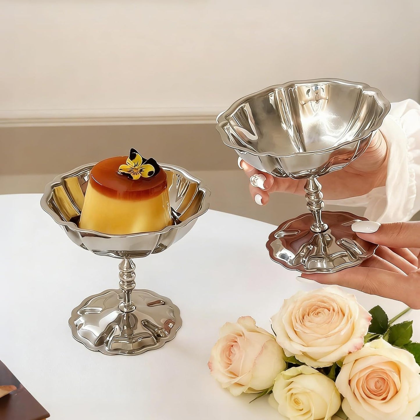 4 Pzas Tazas Helado Acero Inox para Servir Postres