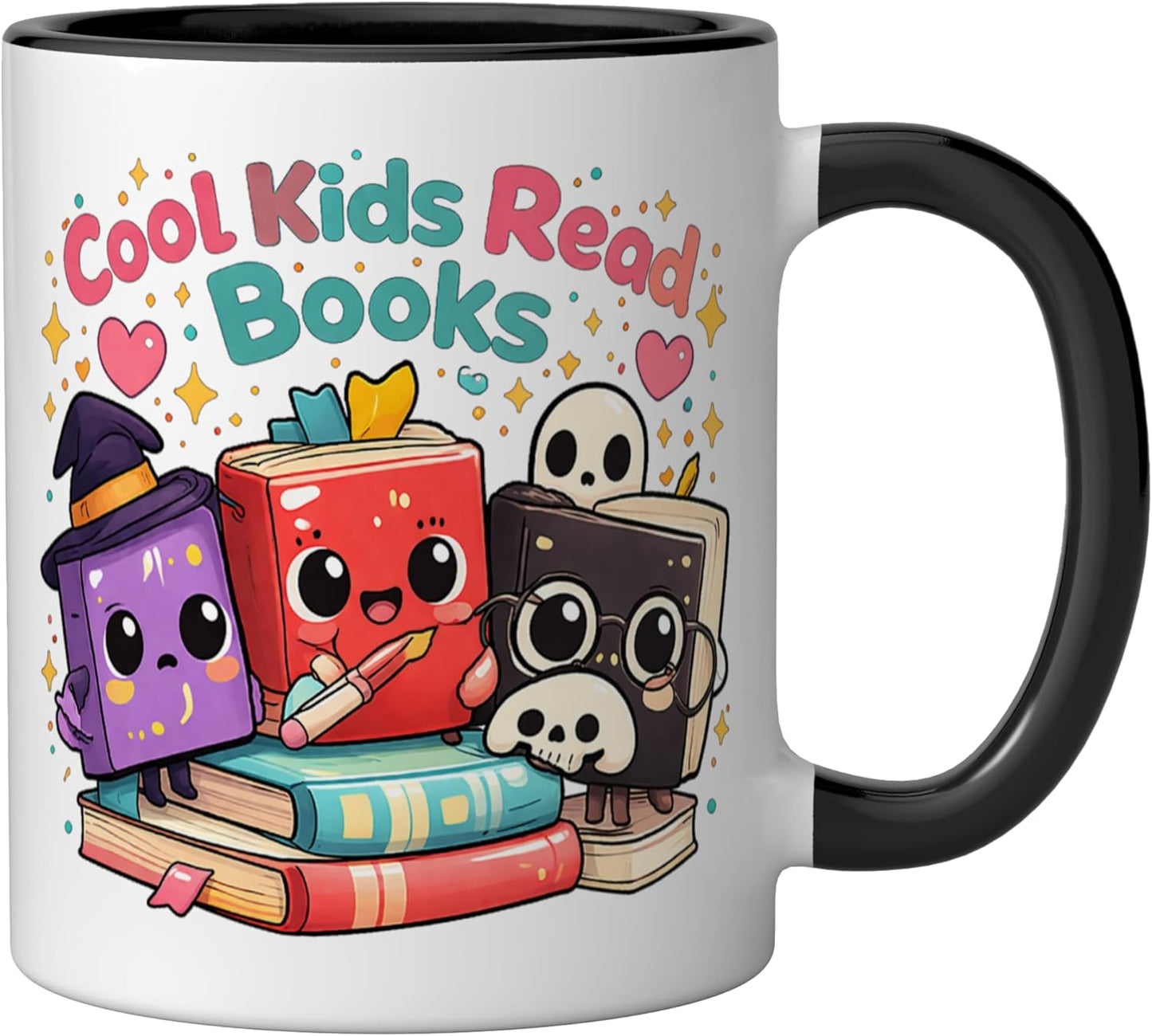 Taza Cerámica para Lectura Niños Diseño Kawaii Negro/Blanco