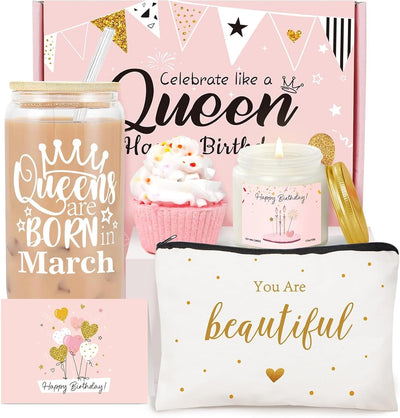 Caja regalo cumpleaños mujer vaso cristal feliz cumpleaños novia esposa mamá amiga hija hermana 18 oz con popote