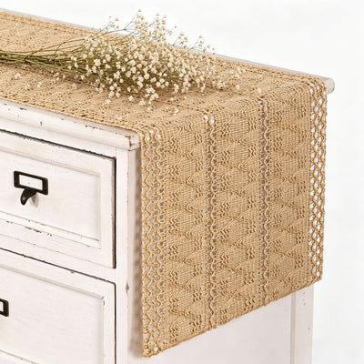 Camino mesa bohemio arpillera yute 12x36pulg decoración comedor