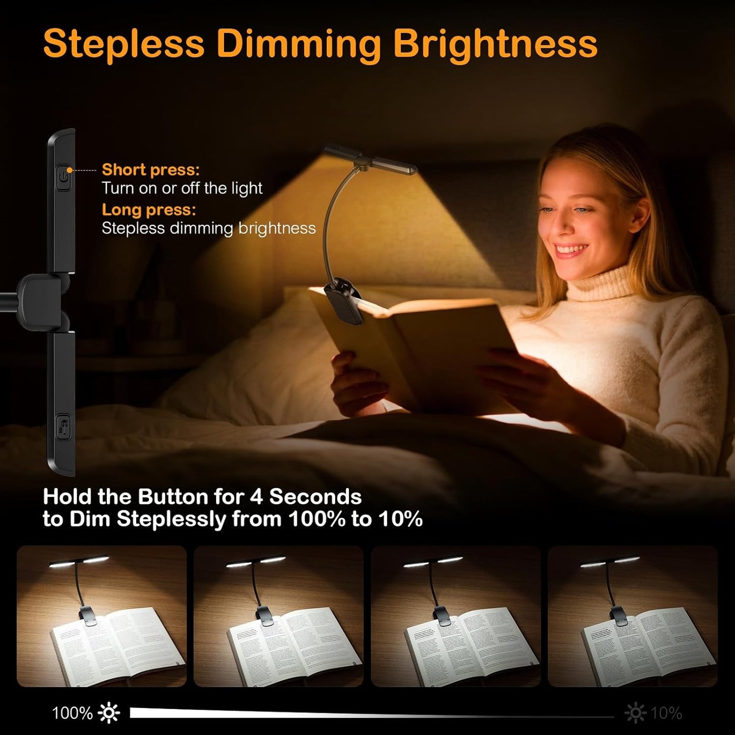 Luz libro recargable 18 LED con 3 temperaturas y atenuación