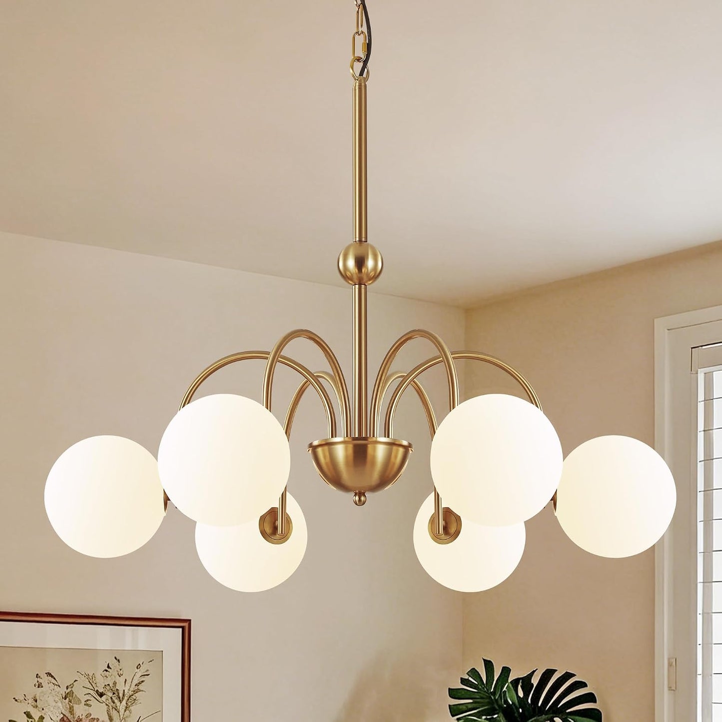 Candelabro vintage oro cepillado vidrio leche sala