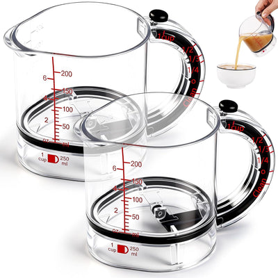 Taza medidora ajustable 4 en 1 con base de sello estilo raspador