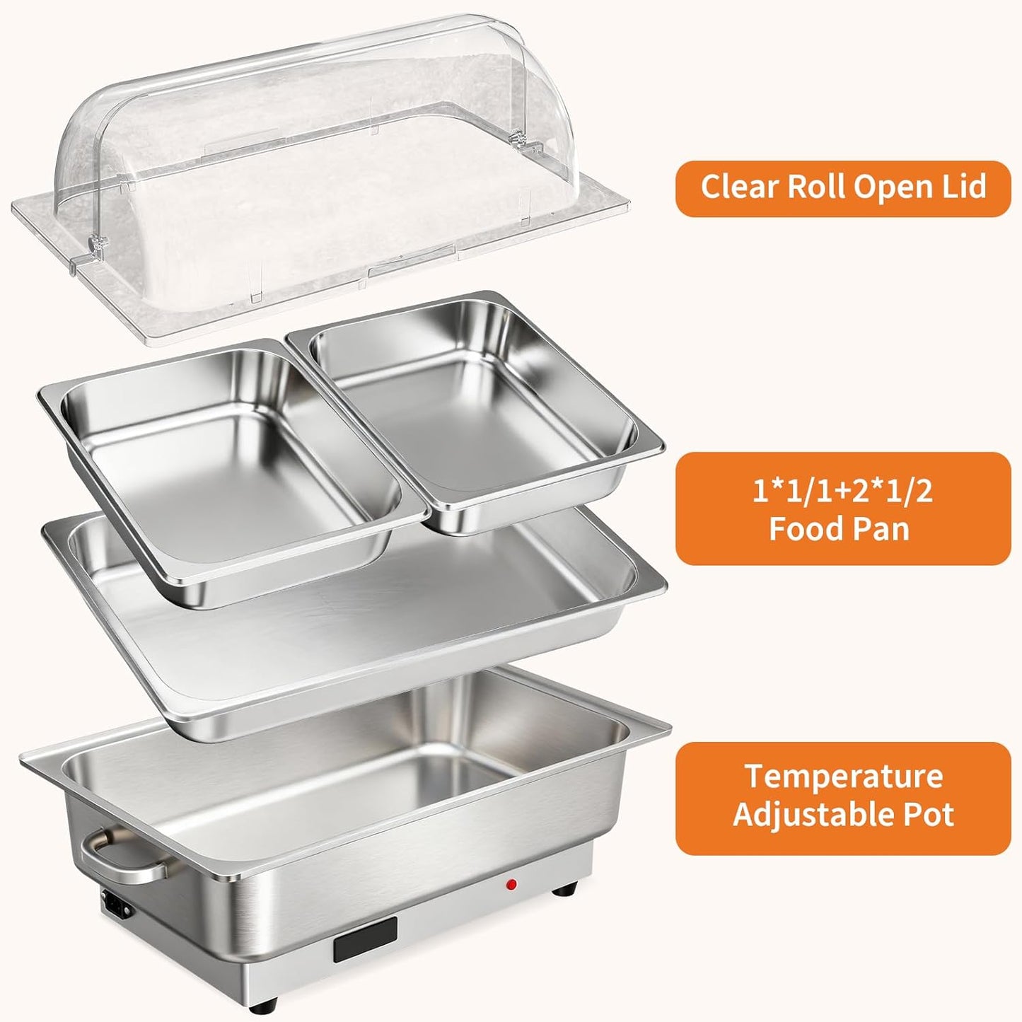 Set Chafer 9QT Acero Inox con Tapa Transparente Control Temperatura