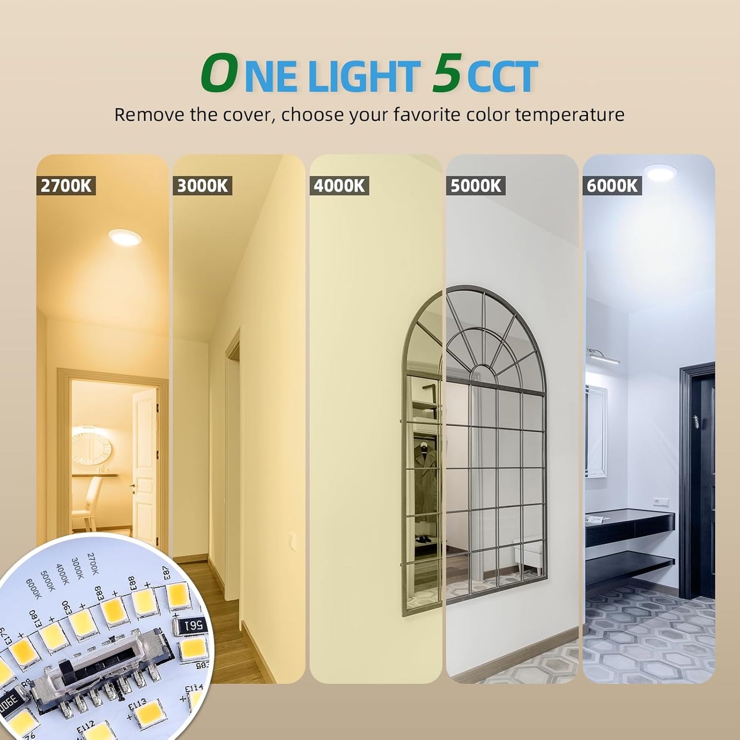 Luz LED techo 6pulg regulable 1000lm 5CCT dormitorio garaje pasillo set 10