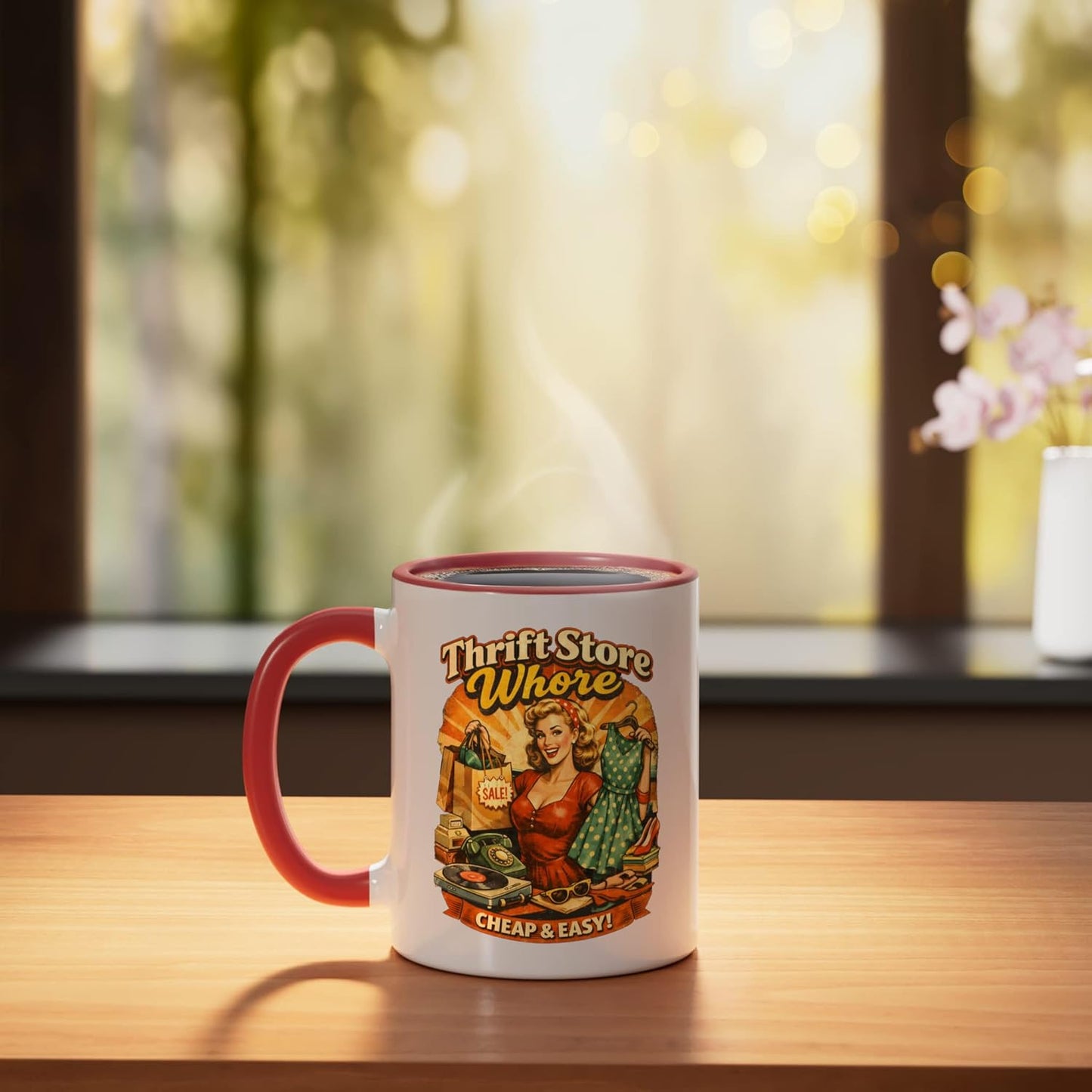Taza vintage retro sonrisa rojo/blanco thrift store