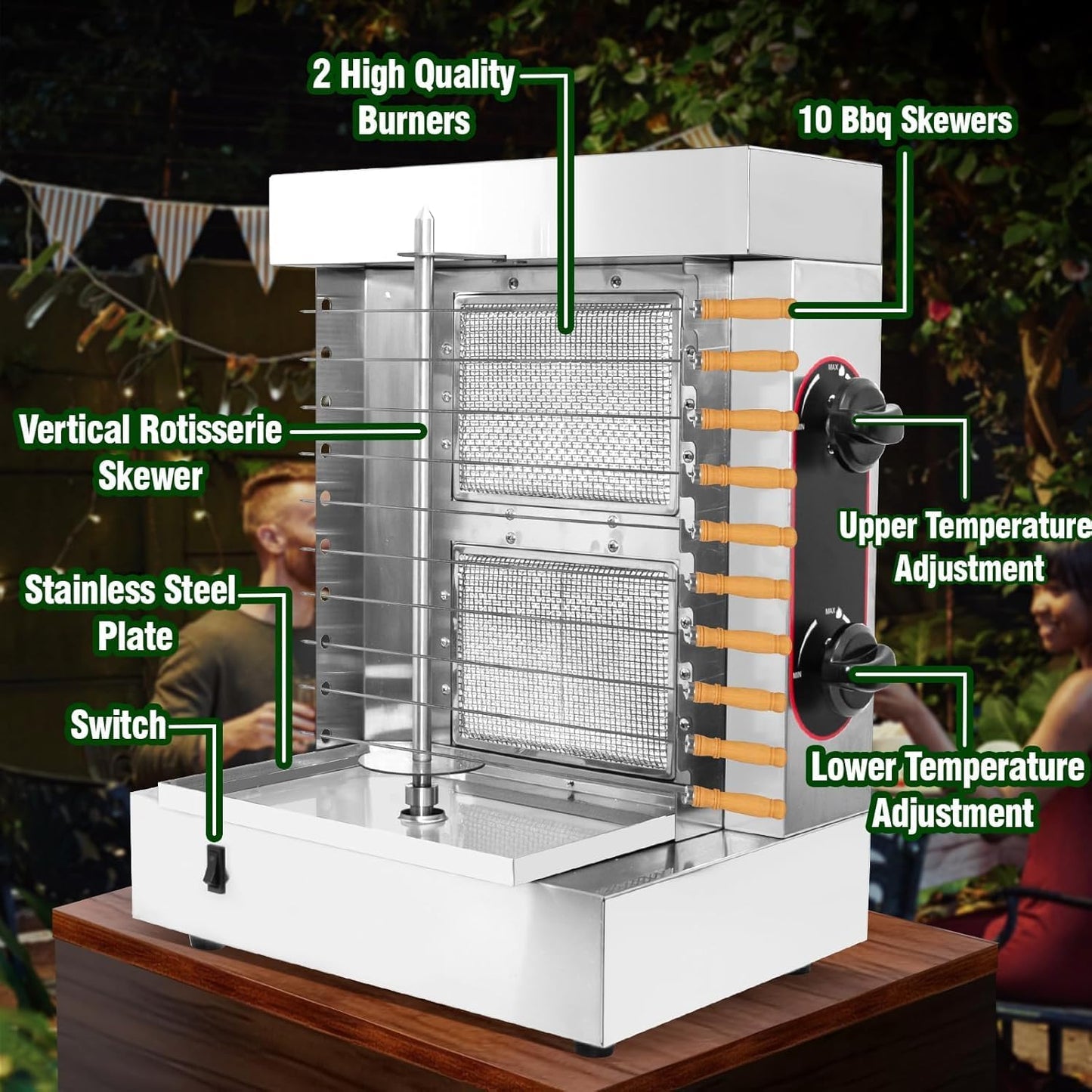 Máquina de parrilla Shawarma comercial acero inoxidable 2 quemadores