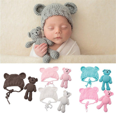 Accesorios bebé recién nacido gorro lana y osito