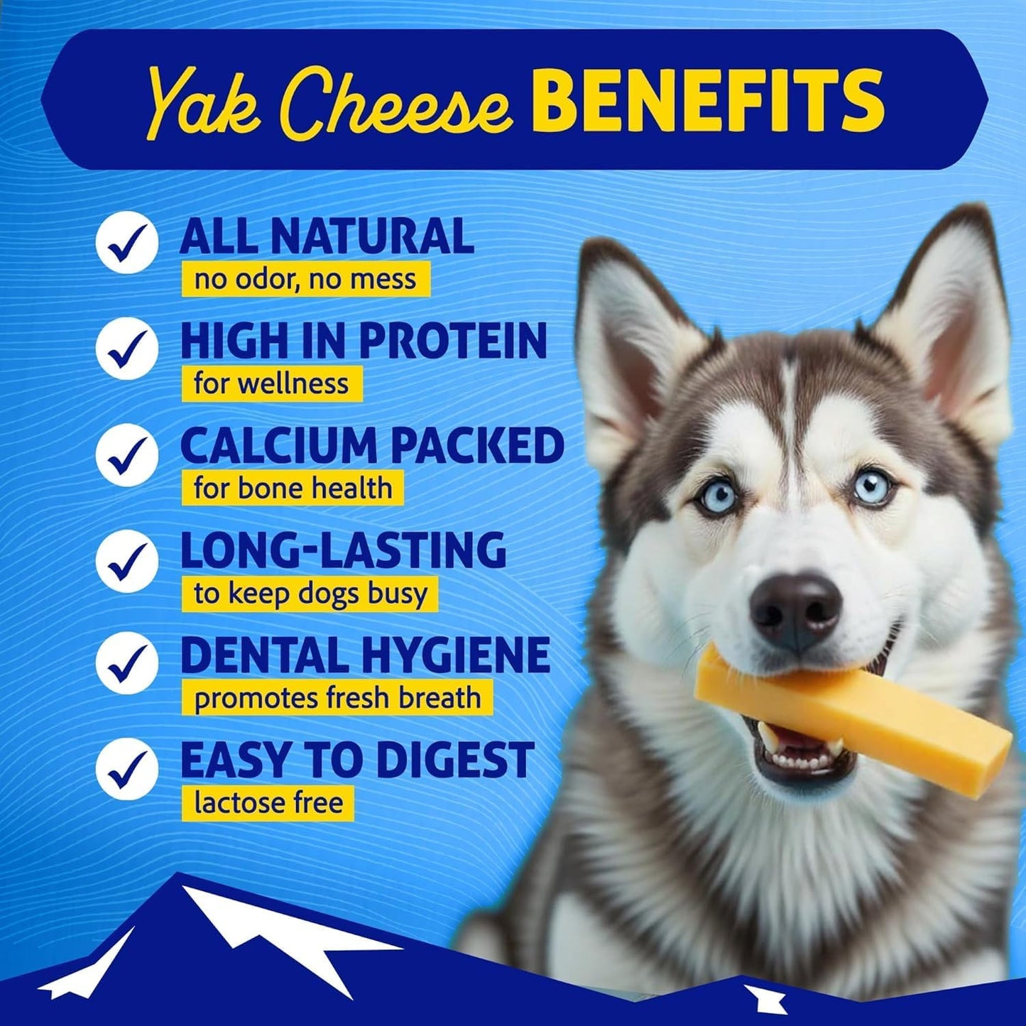 Chupones yak para perros 65 lbs y menores 6 uds sin gluten