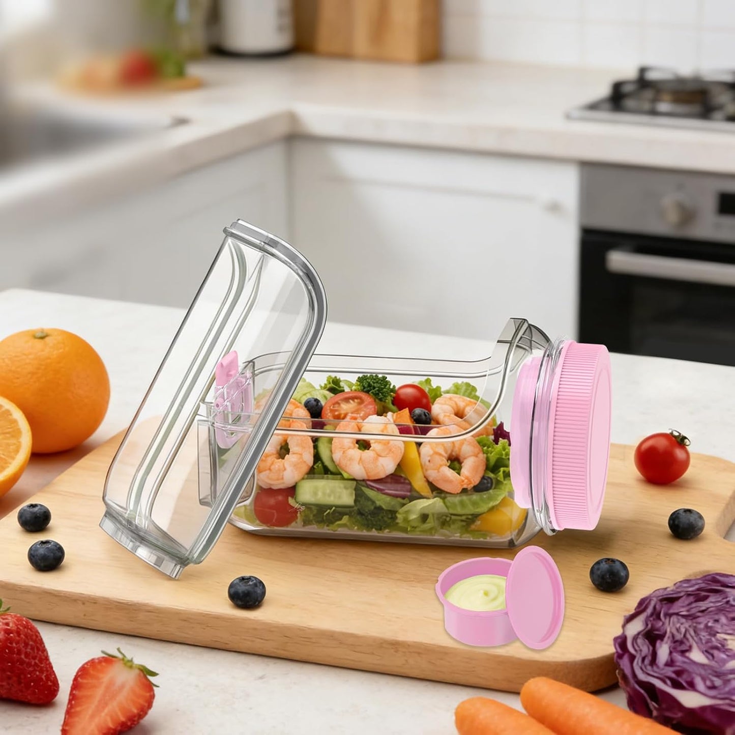 Tarro ensalada Mason 35oz con vaso aderezo y cuchara