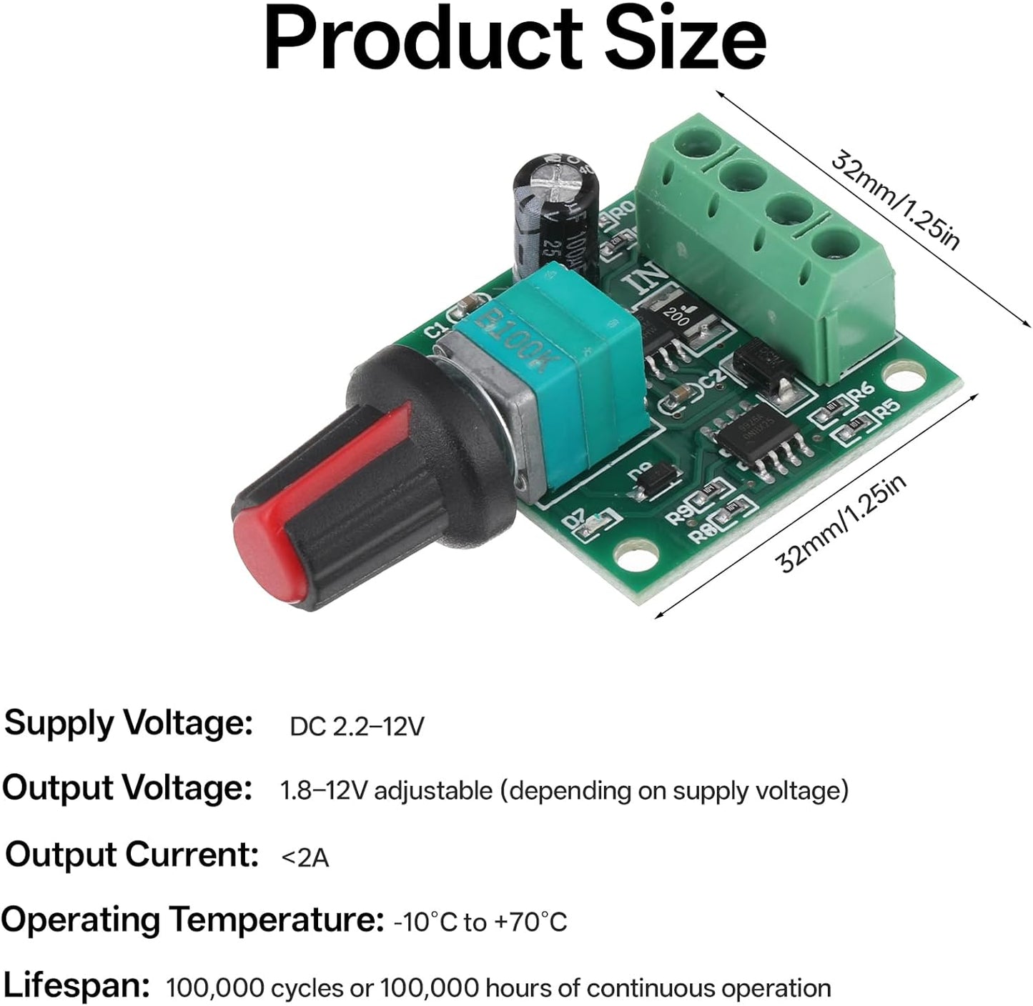 Controlador velocidad motor DC ajustable 1.8V-12V con indicador LED