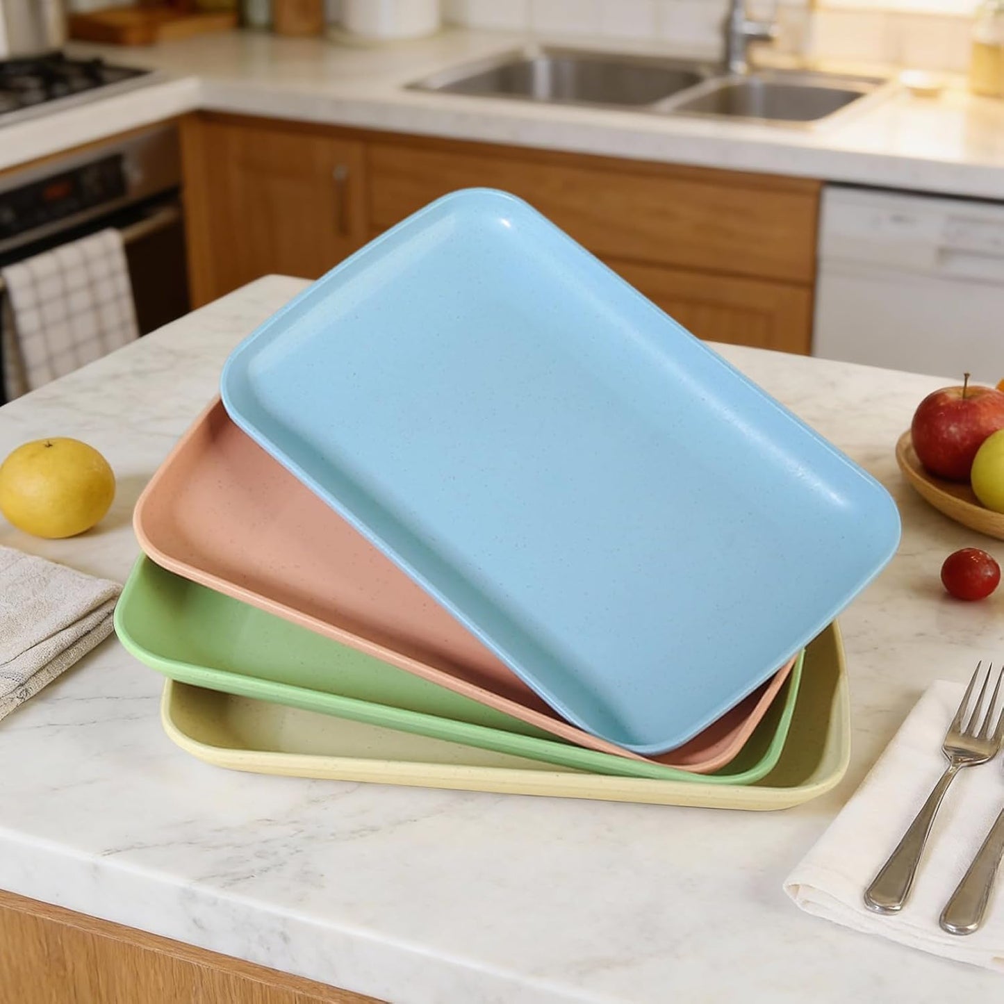 Platos rectangulares de paja de trigo sin BPA para hogar cocina campamento 9.25