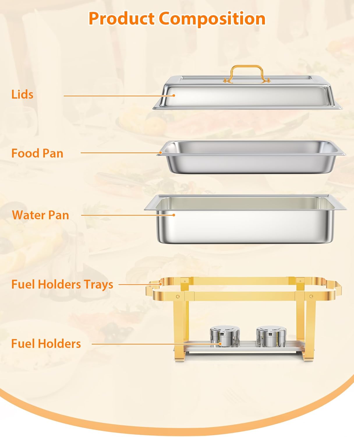 Chafer Acero Inox Rectangular con Cubierta y Utensilios
