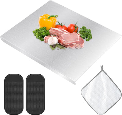 Tabla de cortar de acero inoxidable doble cara con alfombrilla de silicona