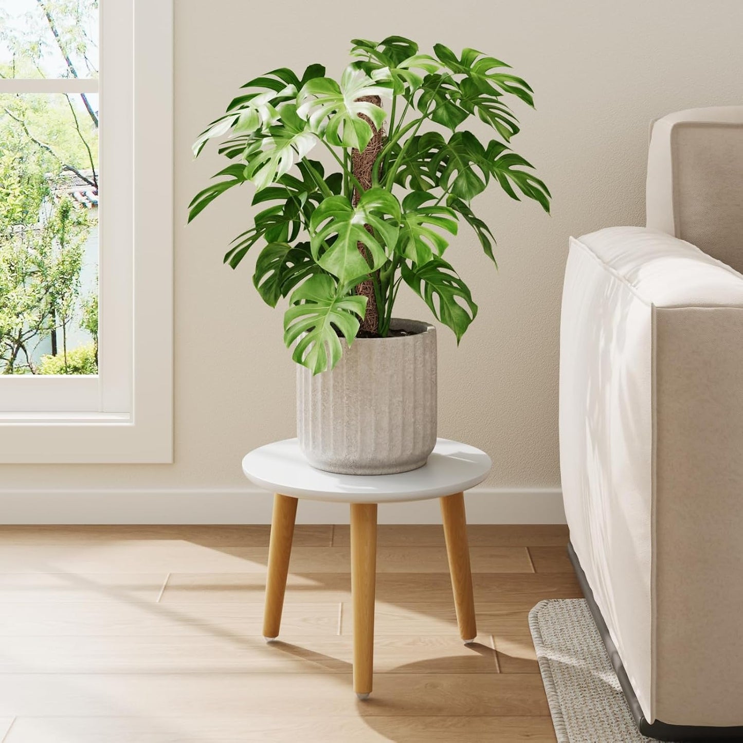 Soporte para plantas alto madera color blanco sala dormitorio