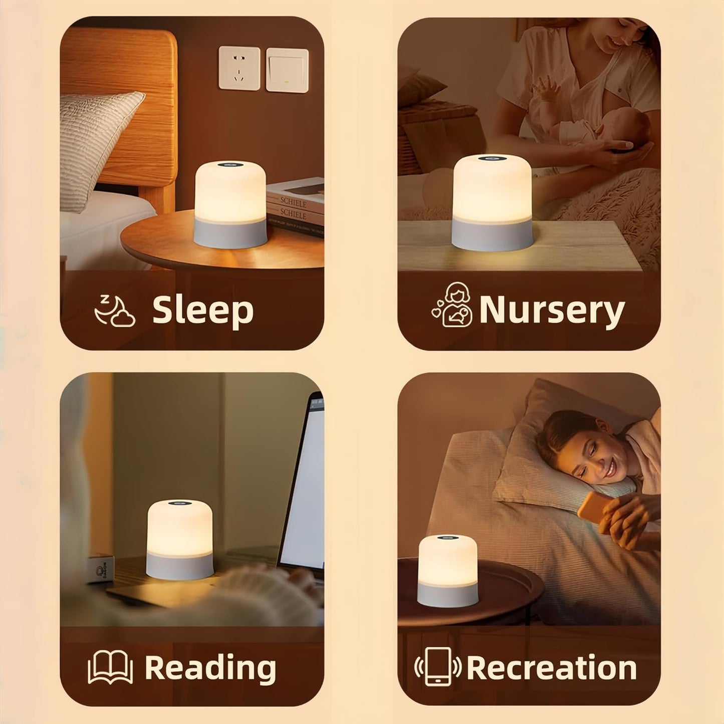 Luz Nocturna Táctil Recargable para Bebé 3 Colores