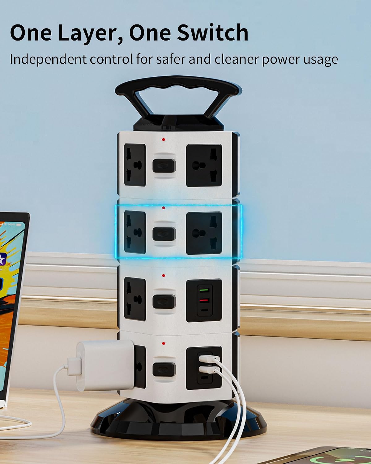 Torre regleta 14 tomas 4 USB-A 2 USB-C 1875W