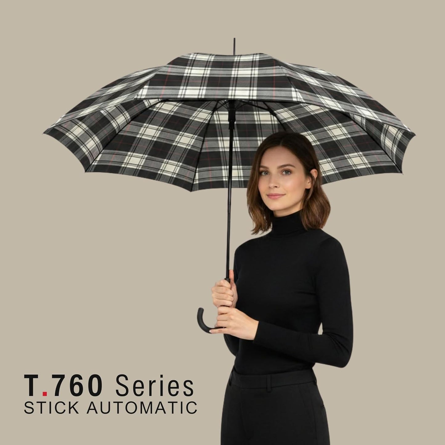 Paraguas automático mango curvado resistente viento 42pulg