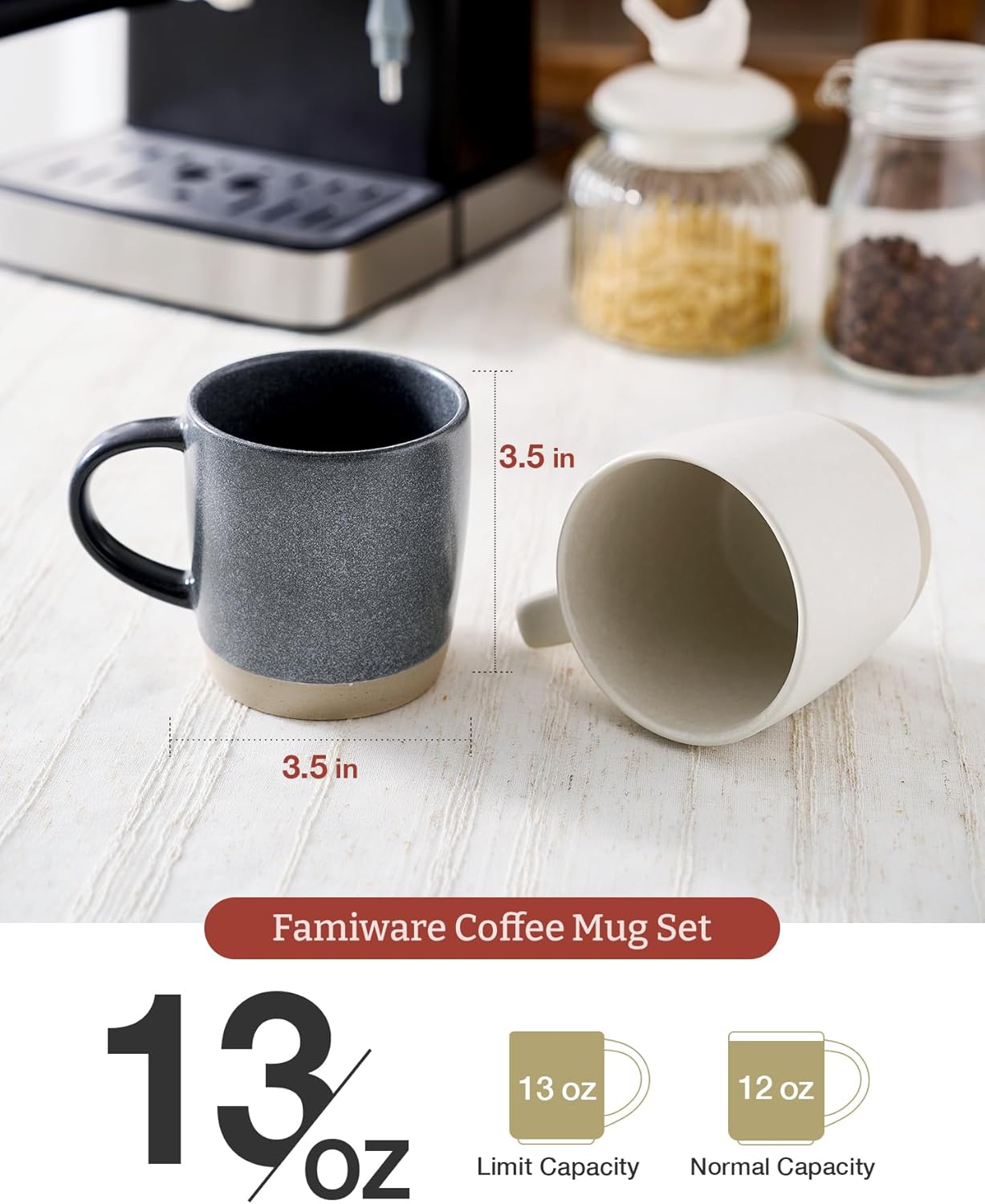 Set 4 Tazas Cerámica Asa Café Té Blanco Mate Carbón
