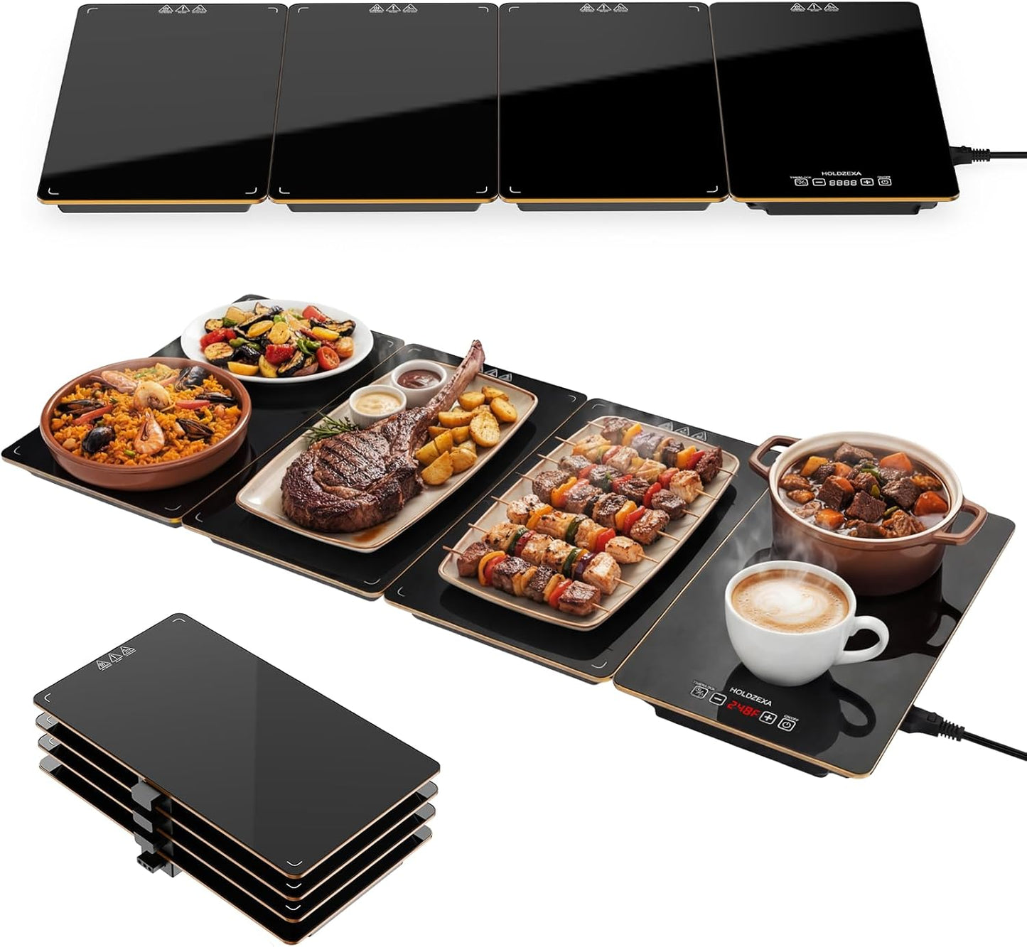 Bandeja calentamiento eléctrica 4 en 1 vidrio templado 8 niveles
