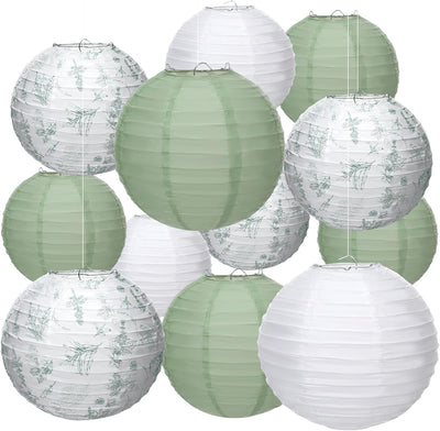 18 Faroles Papel Floral 10x8pulg Flores Verdes Colgantes Boda