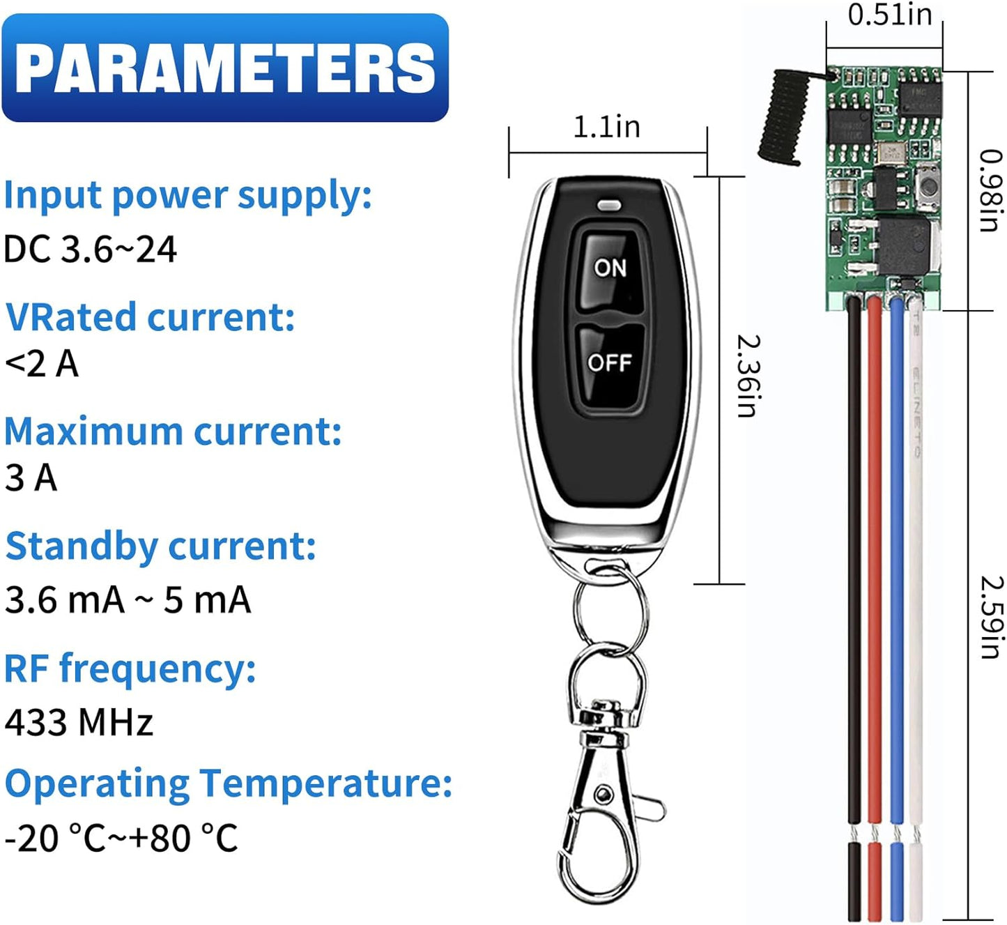 Interruptor remoto CC 12 V inalámbrico RF luces 5-24V 3A
