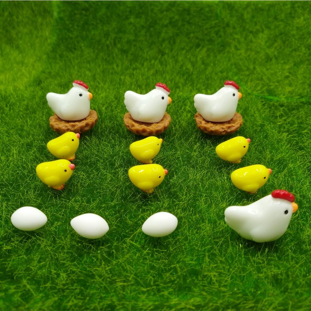 16 Pzas Gallinas y Pollos Miniatura Decoración Jardín