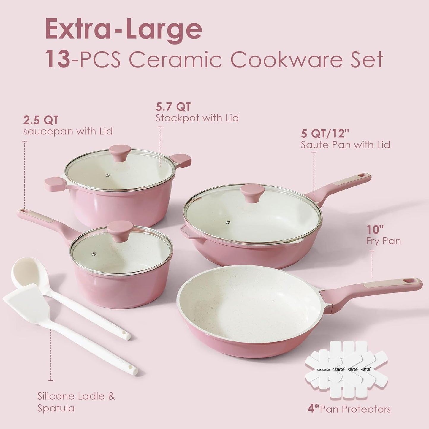 Set 13 Utensilios Cerámica Antiadherente Sartén 9.5pulg