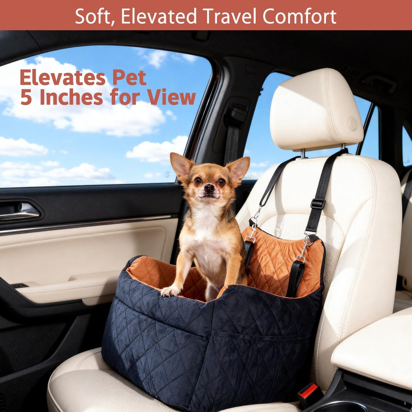 Asiento coche perro cuero suave ajustable 30lbs