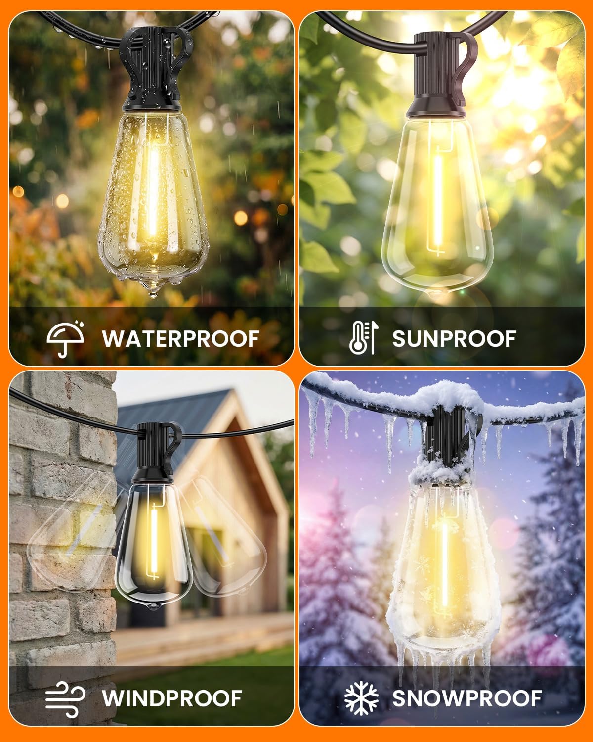Tira luces exteriores 100ft 351 bombillas ST38 impermeables