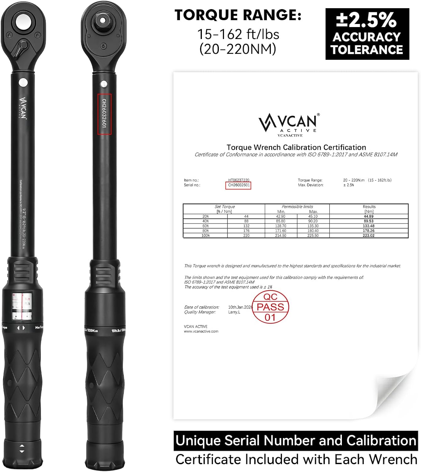 LLave de torque 1/2" 20-220 Nm 72 dientes adaptador y extensión