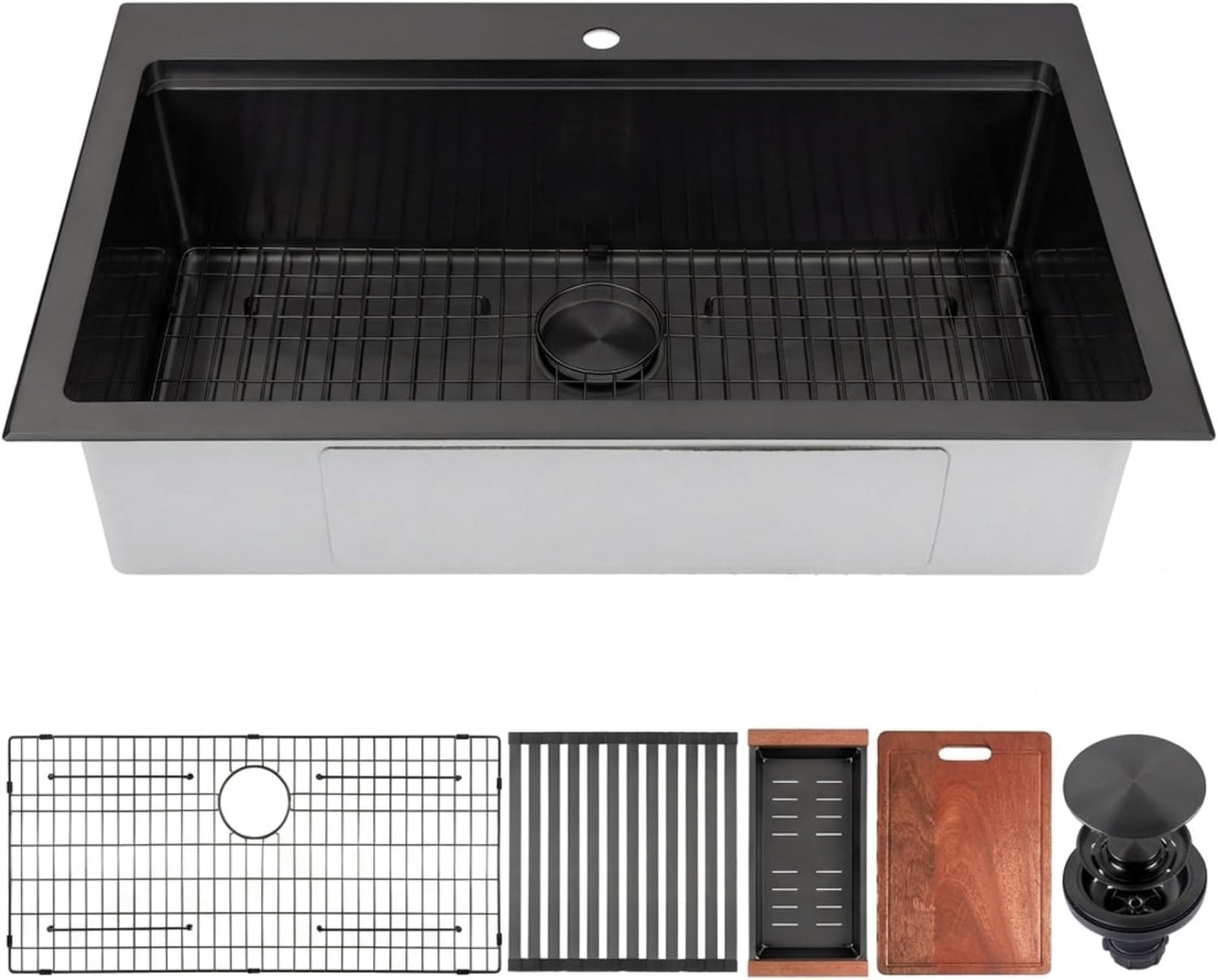 Fregadero cocina negro acero inox 16 drenaje