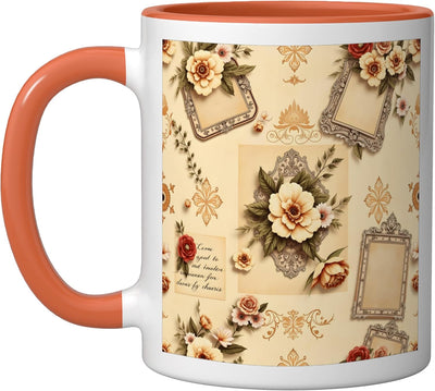 Taza Cerámica Vintage Florales Jardín Encantado Naranja/Blanco