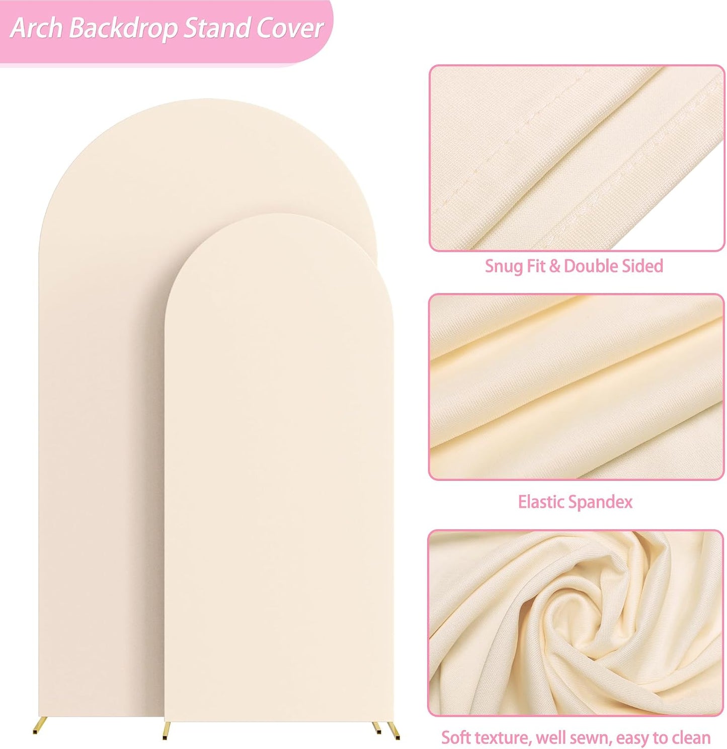 2 Pzas Fundas Elastano Arco Boda 7.2x6ft Redondo Beige