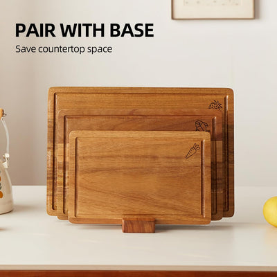 3 Pzas Tabla cortar madera para cocina con soporte