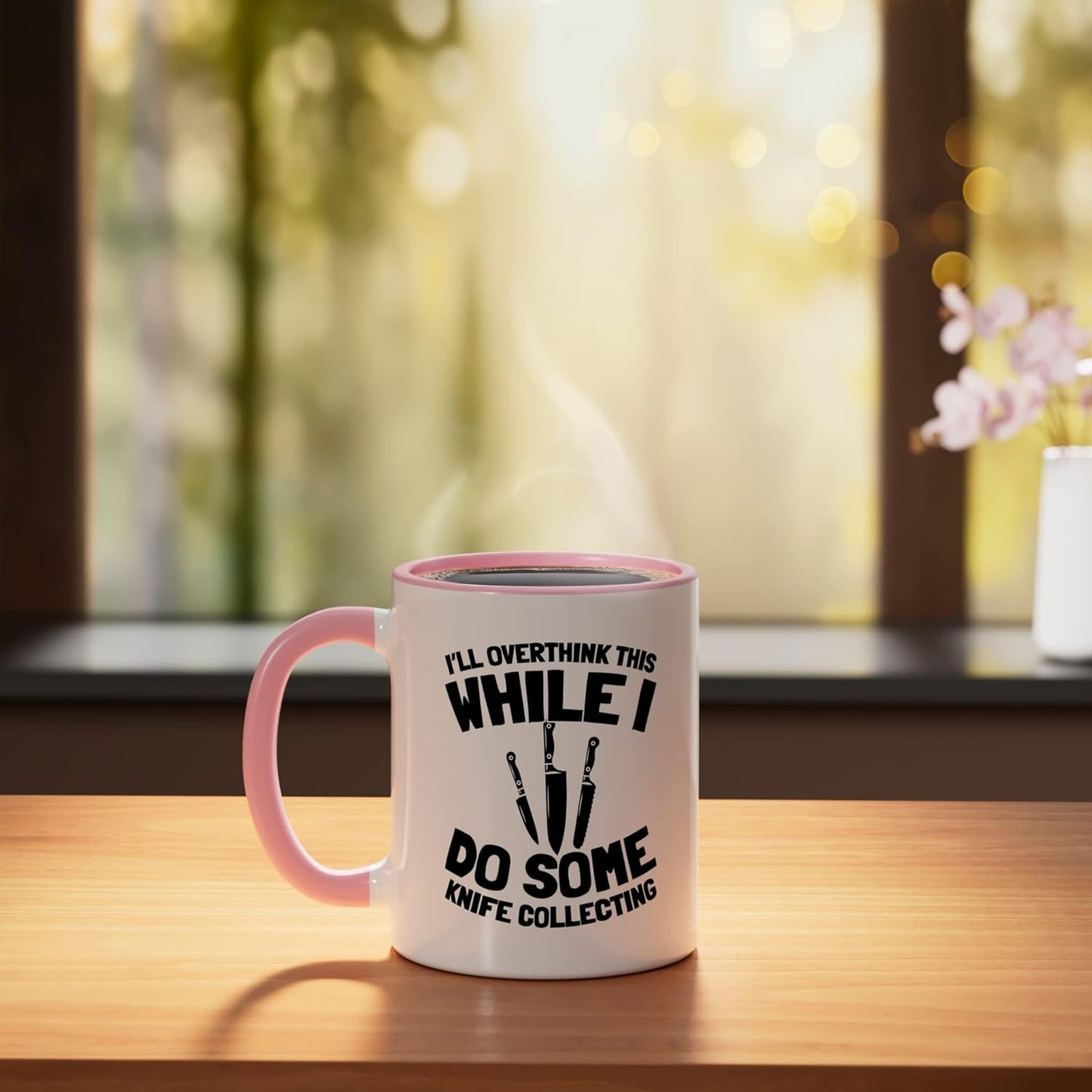 Taza Cerámica para Coleccionar Cuchillos Rosa/Blanca