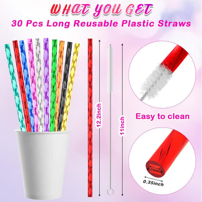 Popotes reutilizables transparentes de 12 pulgadas para frascos 30-40 oz