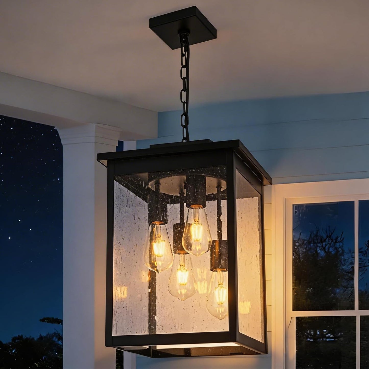 Lámpara colgante 4 luces exterior negro impermeable E26