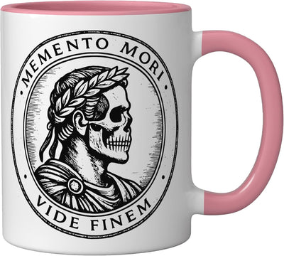 Taza de cerámica Memento Mori Skull Romana Rosa/Blanca