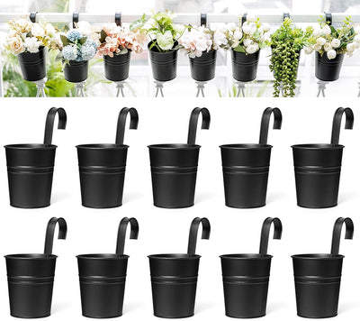 10 Macetas Colgantes Metal Hierro para Balcón Jardín 4pulg Negro