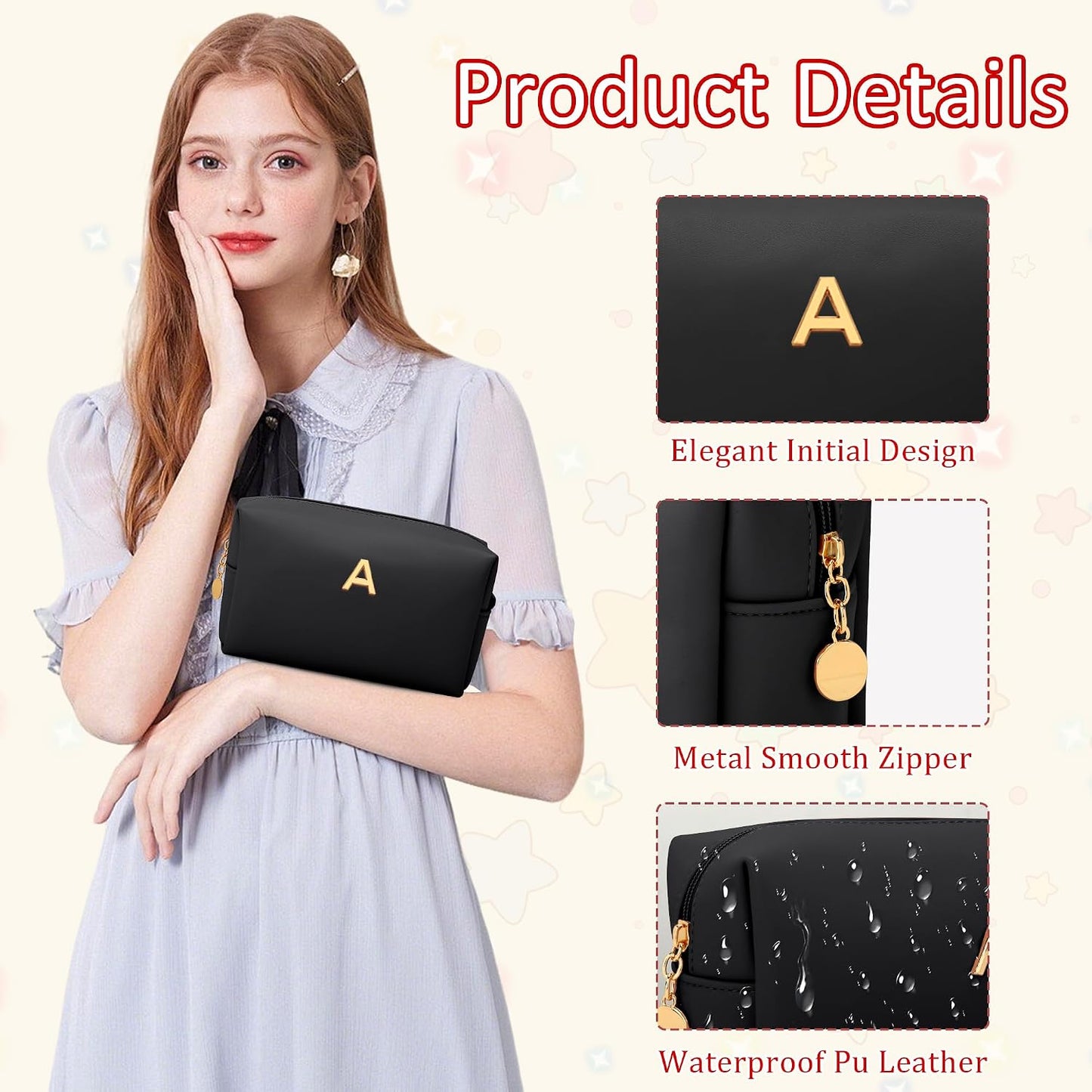 Bolsa maquillaje piel sintética impermeable viaje negro