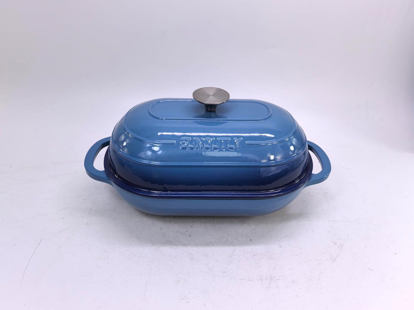 Horno holandés de hierro fundido esmaltado con tapa y agarraderas de algodón