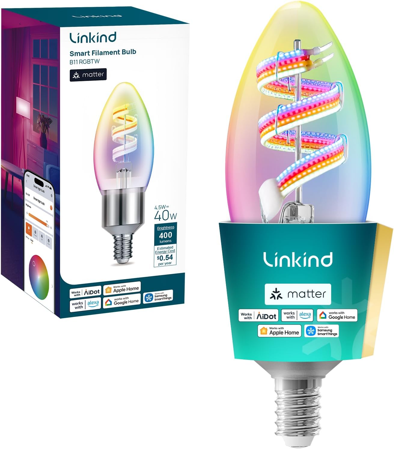 Bombilla LED Edison E12 WiFi Alexa RGB Cambia Color