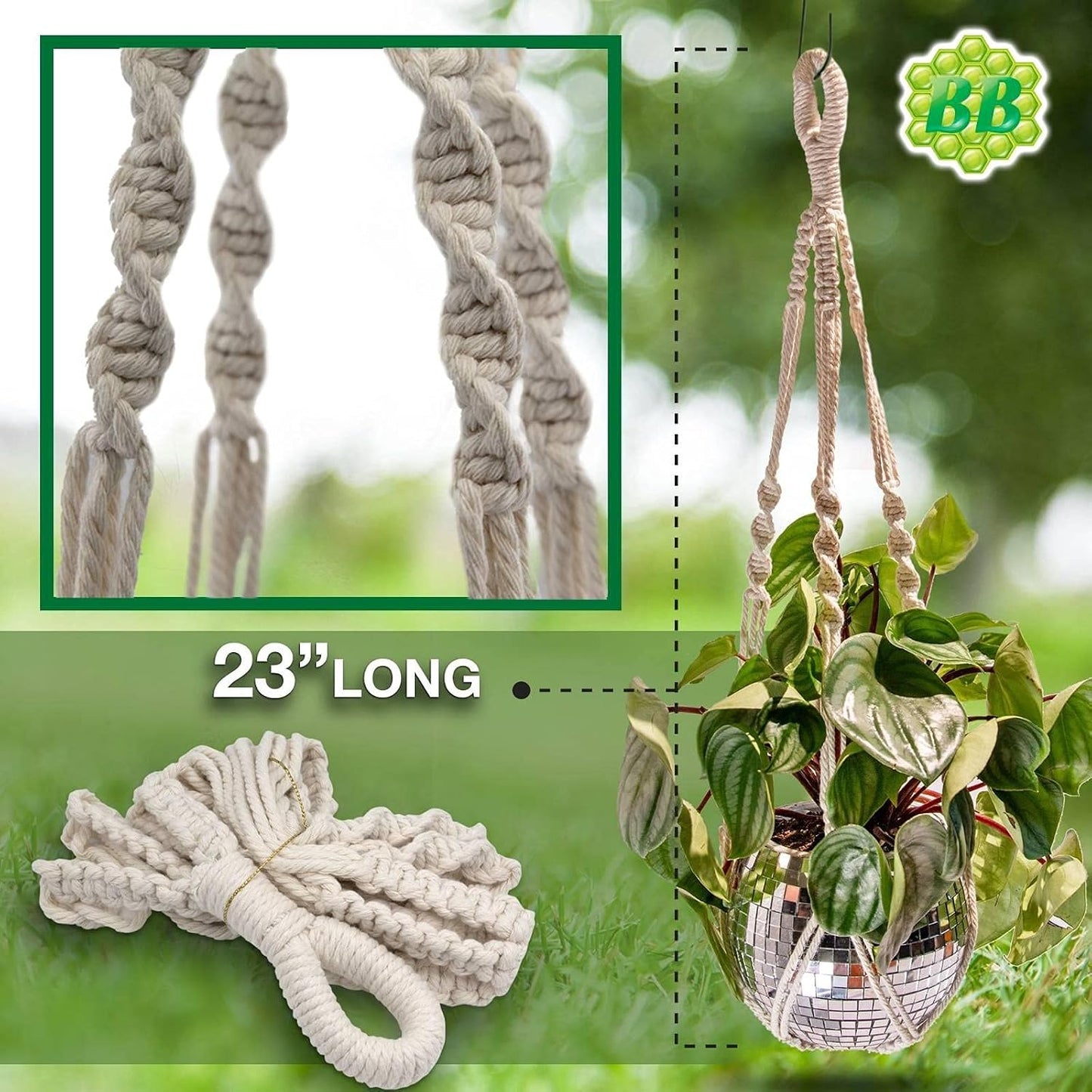 Colgador macramé cuerda corta 23pulg para macetas bohemia