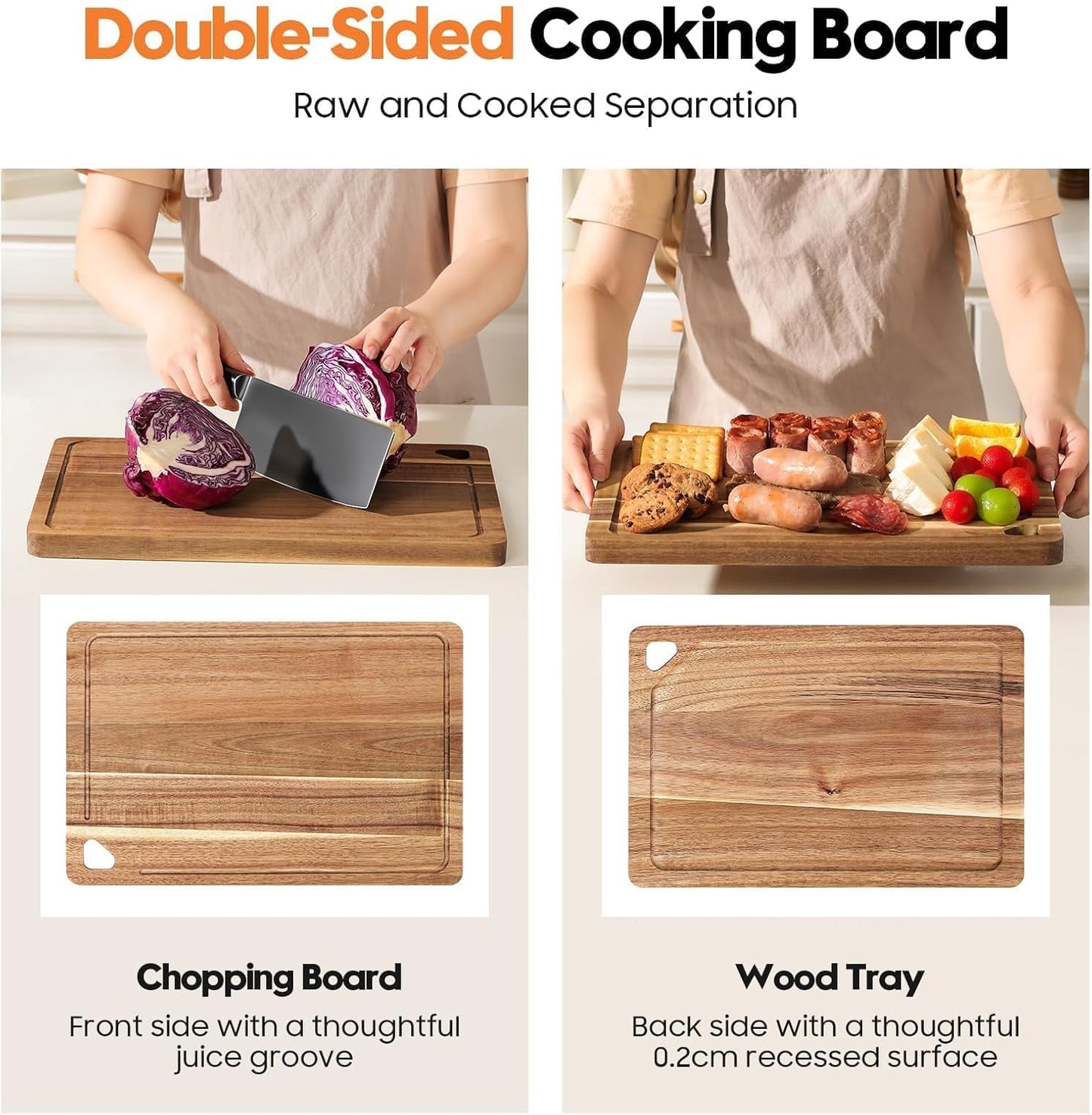 Tabla de cortar de madera de acacia para cocina con colgante, 2 unidades