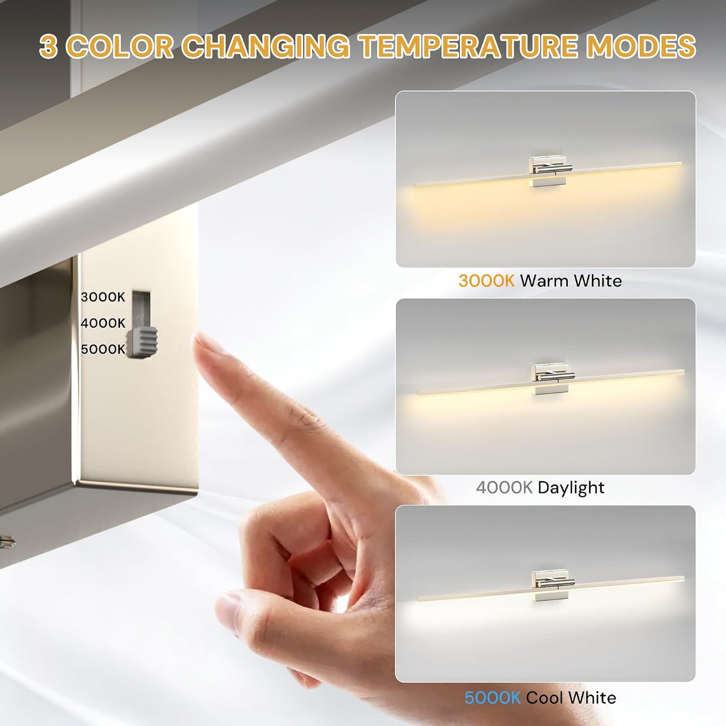 Barra luz baño 48pulg giratoria níquel LED ajustables 3CCT